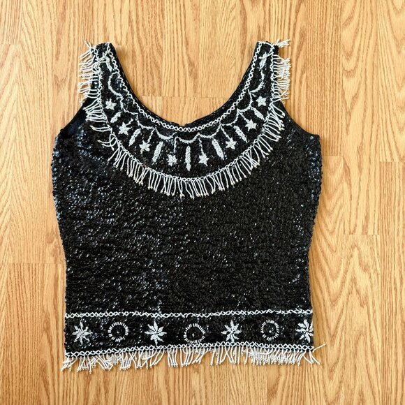 Jo Ro Imports Tops - Black Hand Beaded Sequin Top Size Medium Sleeveless Vintage So Ro Imports Glam